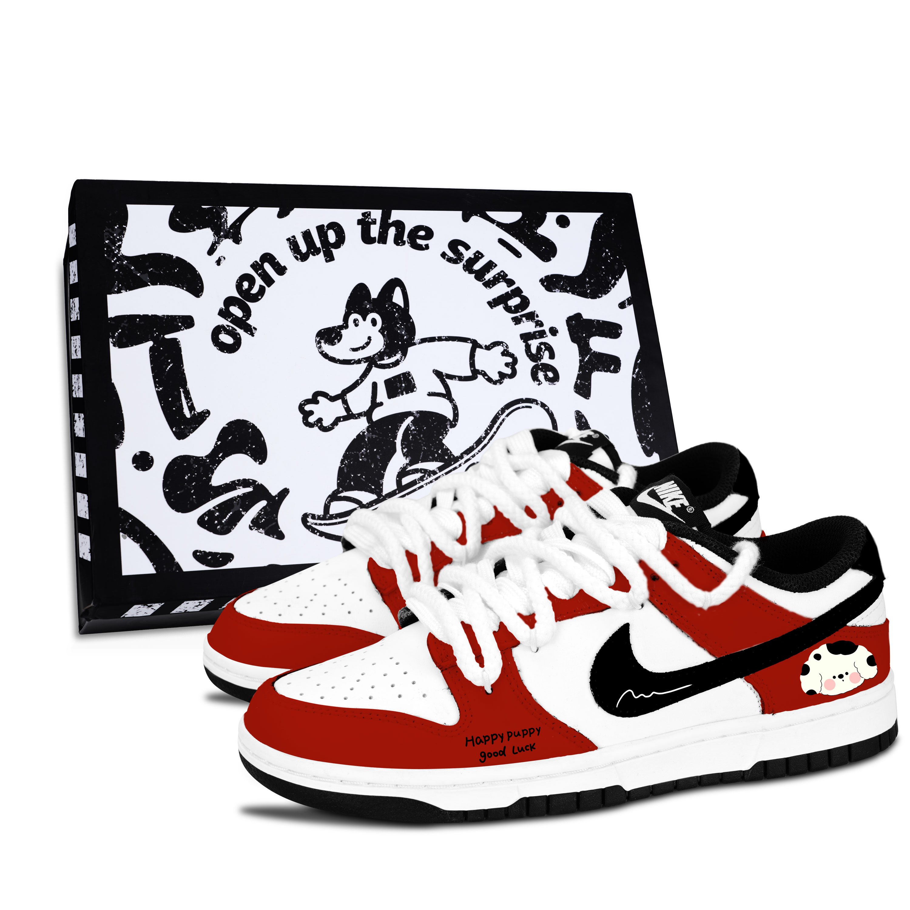 Nike Dunk Black White, Lucky Wangqu Abrasion Resistant Low top Skateboard Shoes Unisex