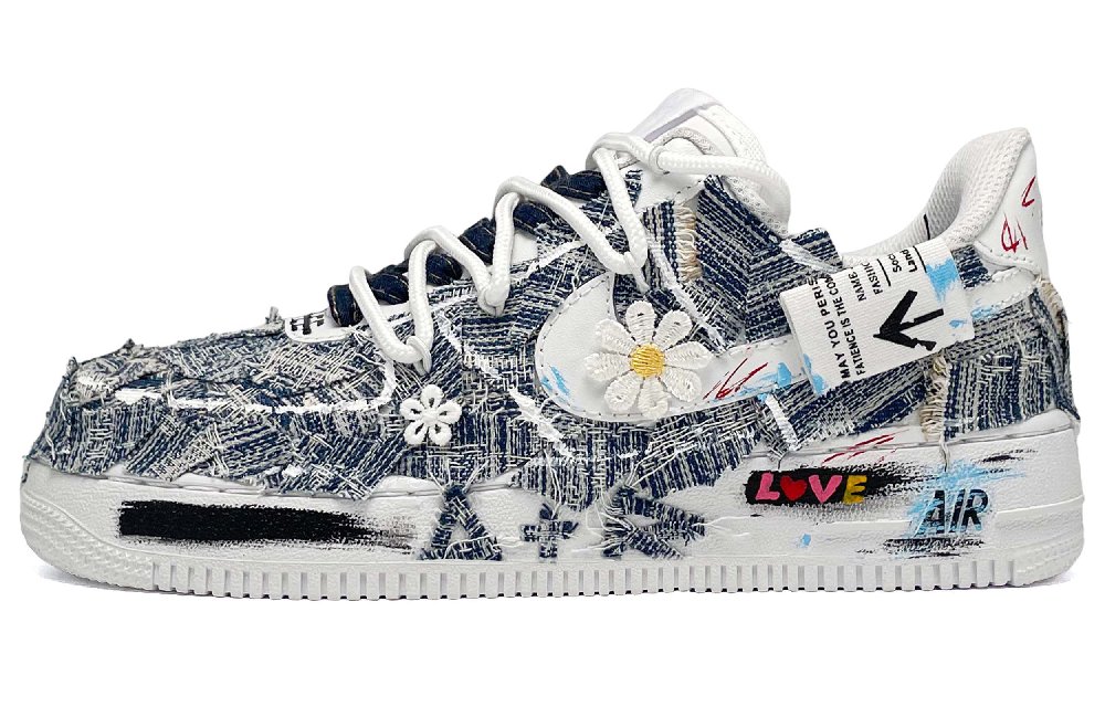 Nike Air Force 1 Anti-Slip Wear-Resistant Low-Top Skateboard Shoes Women's White Blue