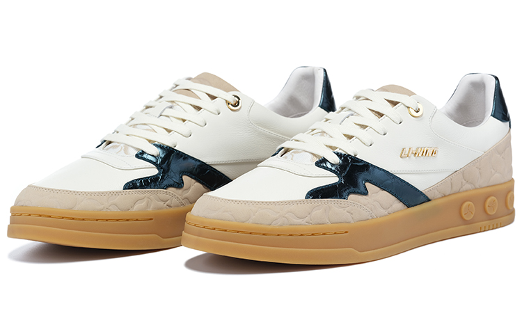 LI NING 1990 001 Anti Slip Wear Resistant Low Top Skateboard Shoes Women's White Brown Green