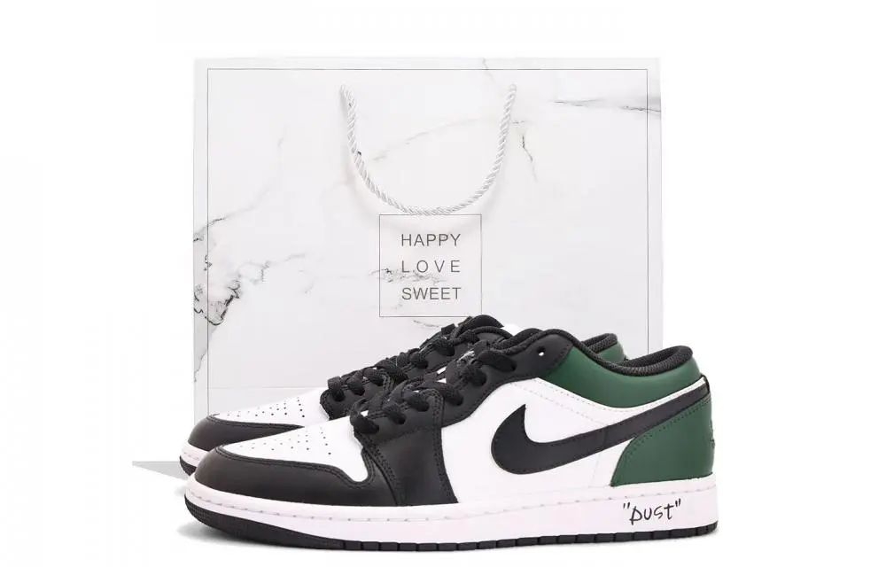 Jordan Air Jordan 1 Abrasion Resistant Coverage Low top Vintage Basketball Shoes Unisex Black White Green