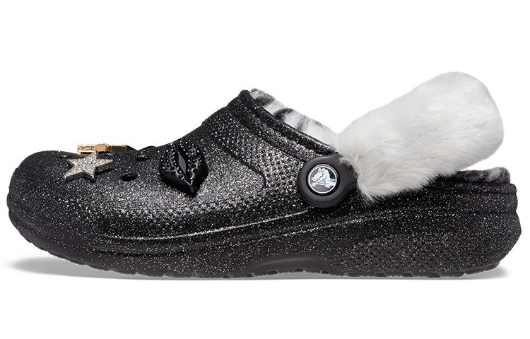 Crocs Disco Classic Lined Disco Glitter Clogs 'Black White'