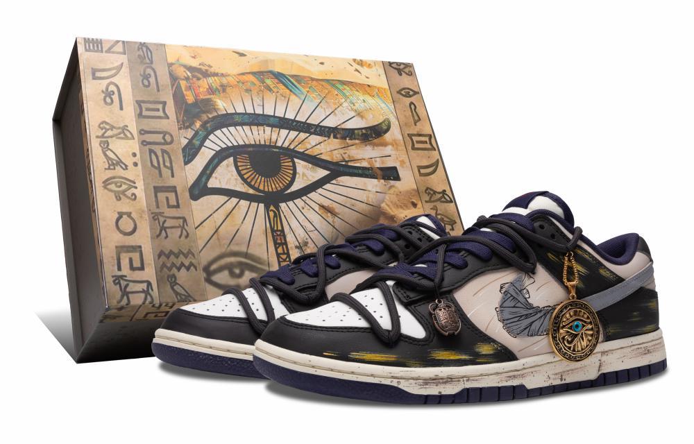 Nike Dunk Low Eye Of Horus Slip Resistant Low Top Skateboard Shoes Men's Black White Purple