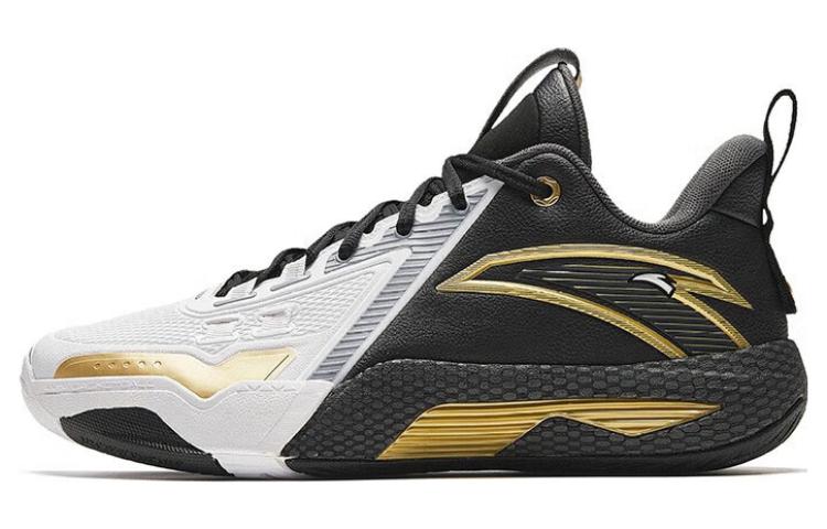 Anta Quick Battle 5 Cushioning Wear-Resistant Mid-Top Basketball Shoes Men's Black Gold