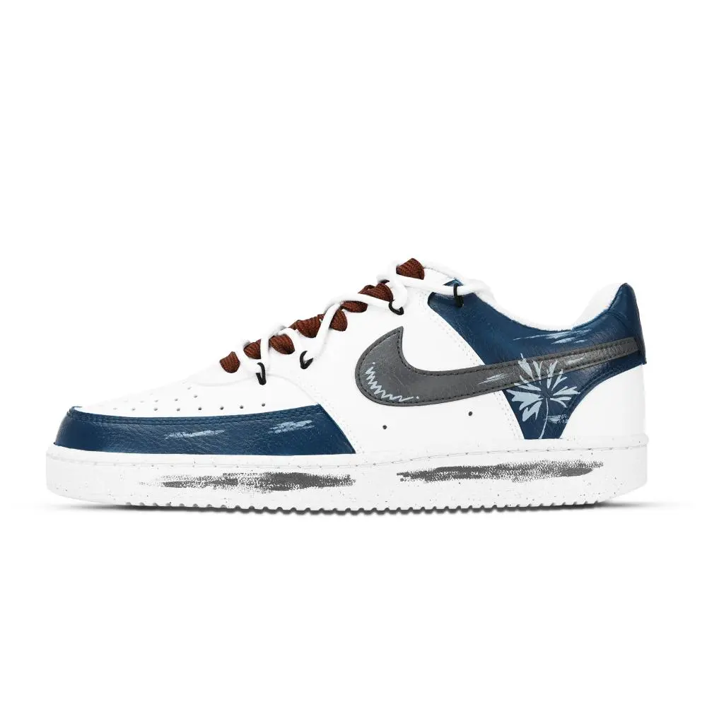 Nike Court Vision 1 Fallen Leaves Shrub Abrasion Resistant Low top Skateboard Shoes Unisex Blue Gray Brown White