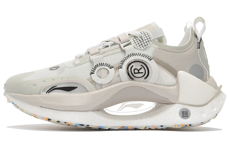 LiNing Shock Absorbing, Non Slip, Wear Resistant, Breathable And Lightweight Low Top Casual Shoes Women's White Gray