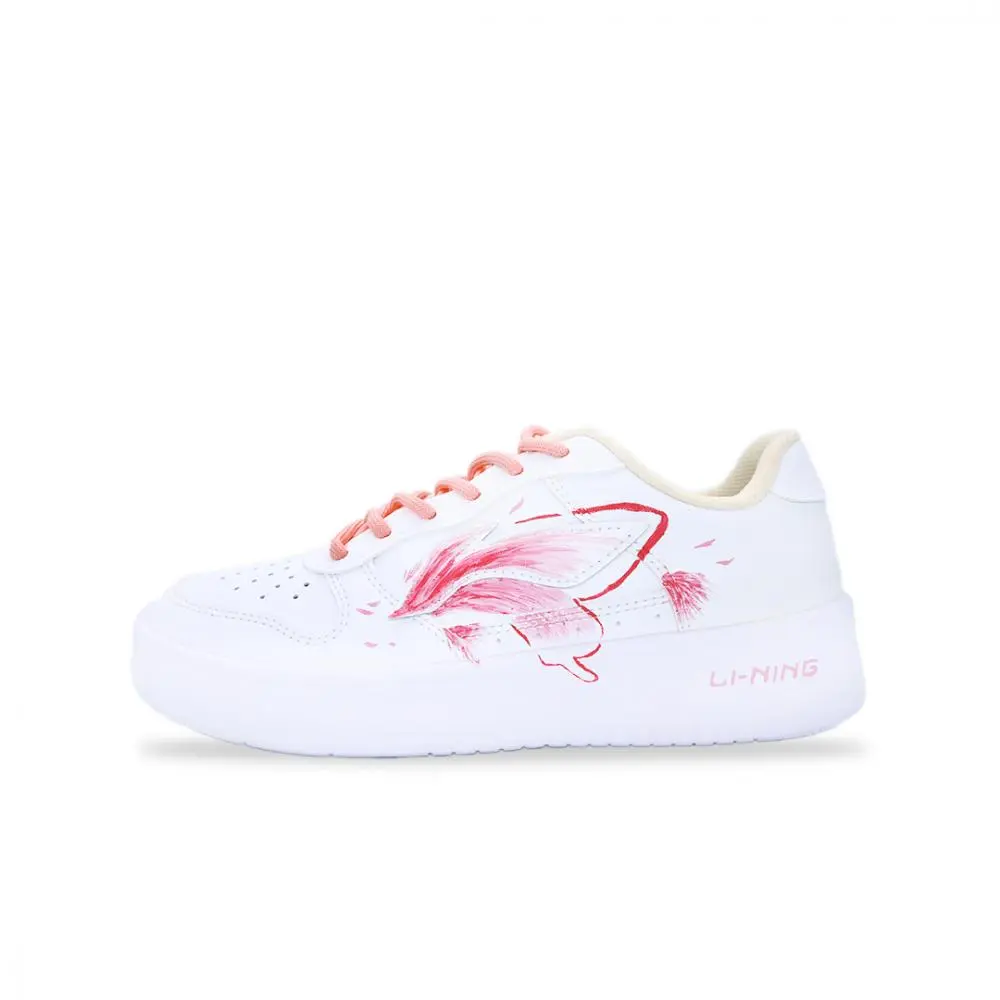 LiNing Pontoon Boats Wear resistant And Lightweight Low top Skateboard Shoes Women's White Pink