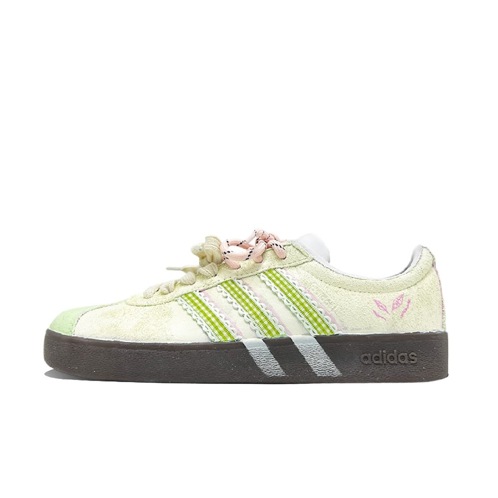 Adidas VL COURT 2.0 Little Orchid Abrasion Resistant Low Top Skateboard Shoes Unisex Yellow Green