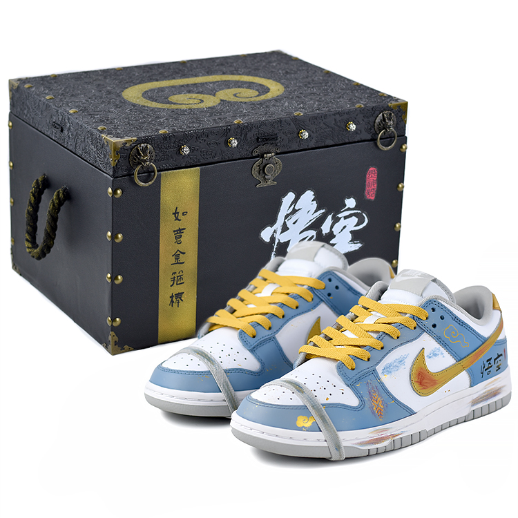 Nike Dunk Anti Slip Wear Resistant Low Top Skateboard Shoes Men's Blue Gold White