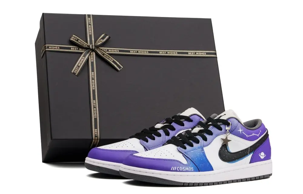 Jordan Air Jordan 1 Cushioning, Wear Resistant Low top Vintage Basketball Shoes Unisex Purple Blue