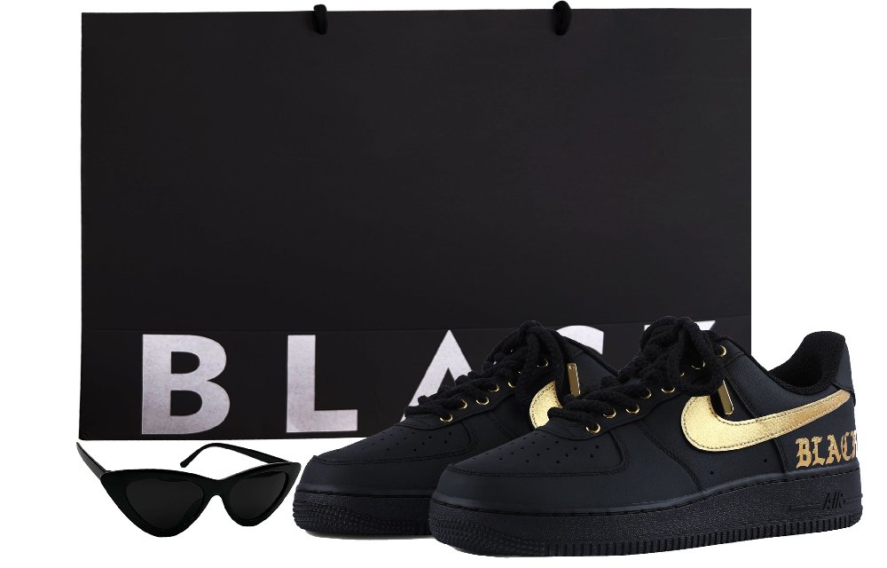 Nike Air Force 1 Coverage Slip Resistant Low Top Skateboard Shoes Unisex Black Gold