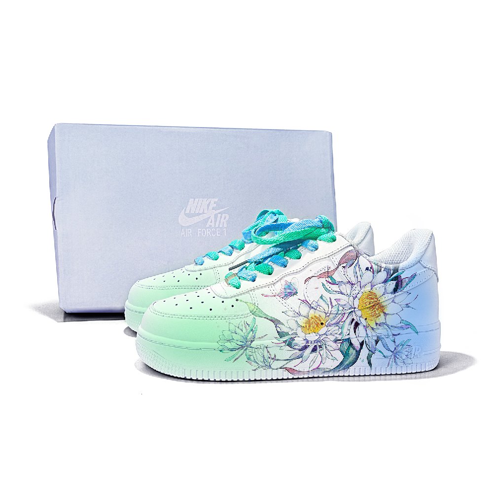 Nike Air Force 1 Anti-Slip Wear-Resistant Lightweight Breathable Low-Top Skateboard Shoes Women's White Blue Green