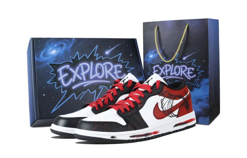 Jordan Air Jordan 1 Flame Feather Low top Vintage Basketball Shoes Unisex Red Black