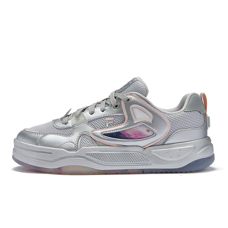 FILA FUSION BANK II Low Top Skateboard Shoes Women's Galaxy & Color, Milky Silver Gray Couple Edition