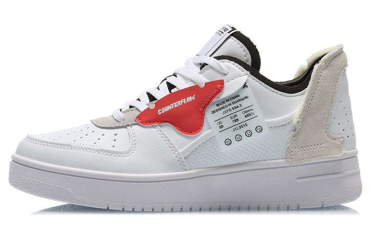 LiNing CF Disordered Wear-Resistant Slip-Resistant Low-Top Skateboard Shoes Women's White Red