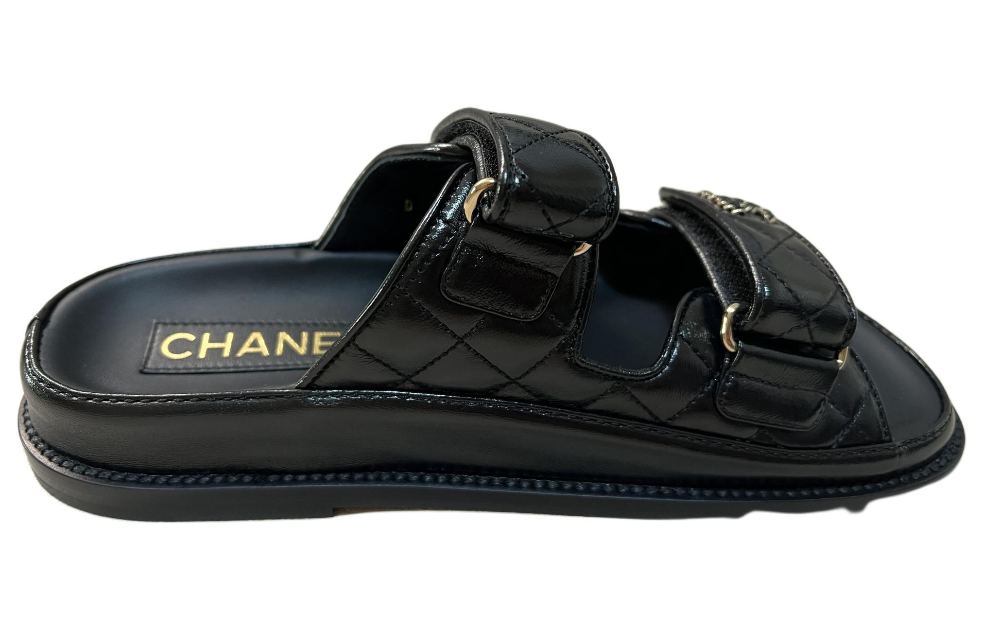 CHANEL Cc Diamond Quilt Sandals Black Women's