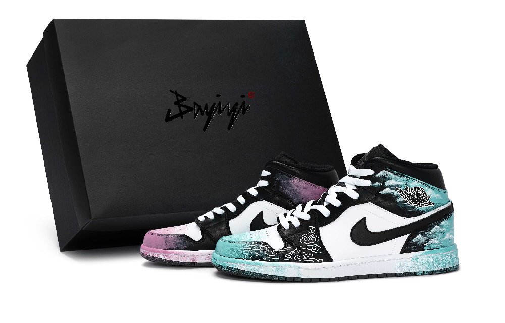 Jordan Air Jordan 1 Vintage Basketball Shoes Unisex Mid Top Black/White/Pink/Tiffany
