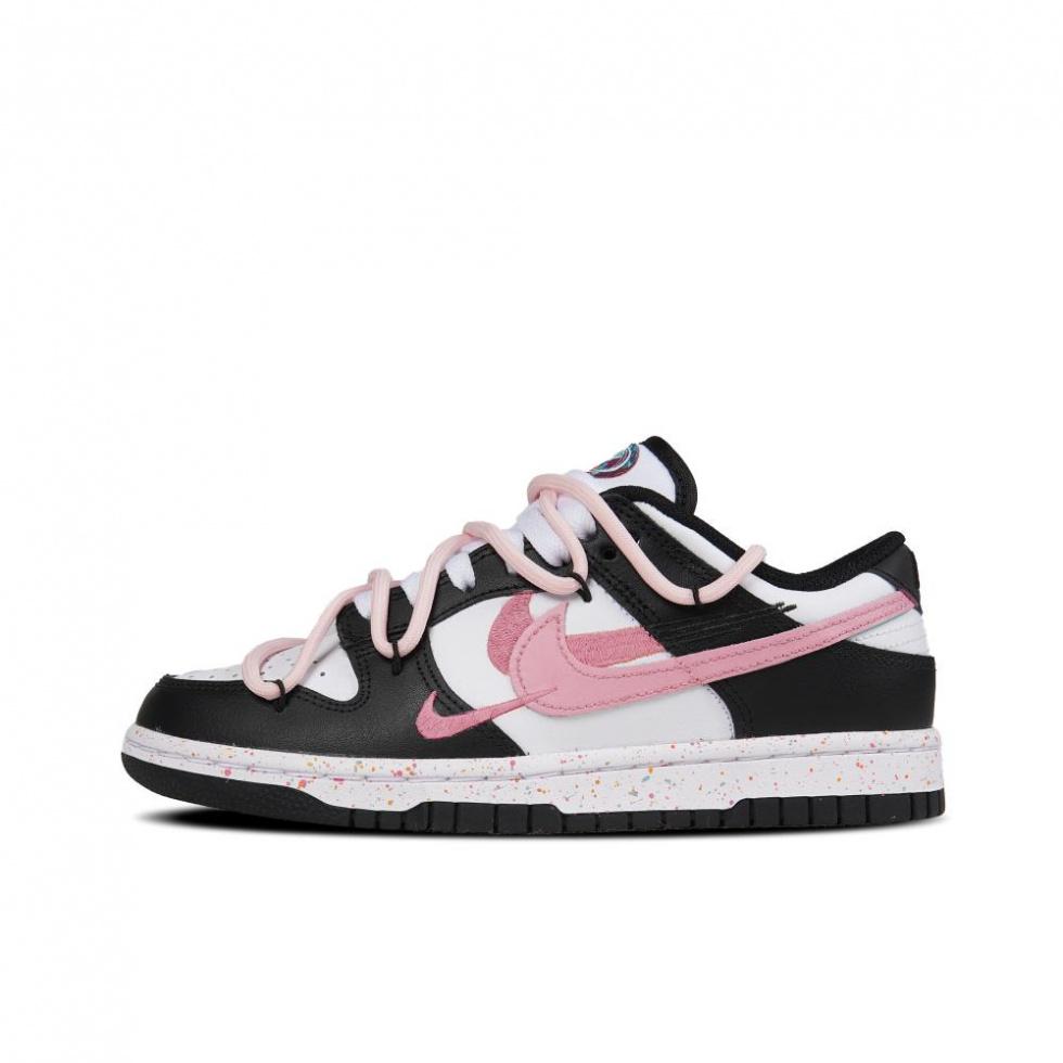 Nike Dunk Low Multi Color Swoosh Low Top Skateboard Shoes Women's Black Pink