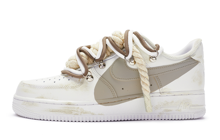 Nike Air Force 1 T10 Anti Slip Wear Resistant Low Top Skateboard Shoes Women's Khaki With White