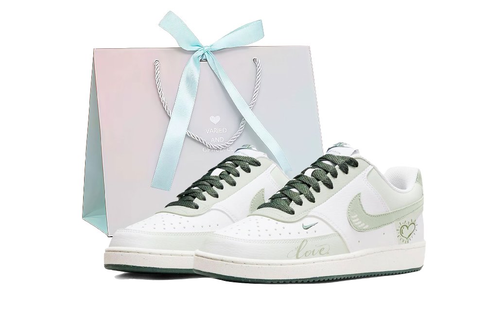 Nike Court Vision Low Abrasion Resistant Low Top Skateboard Shoes Women's White Green