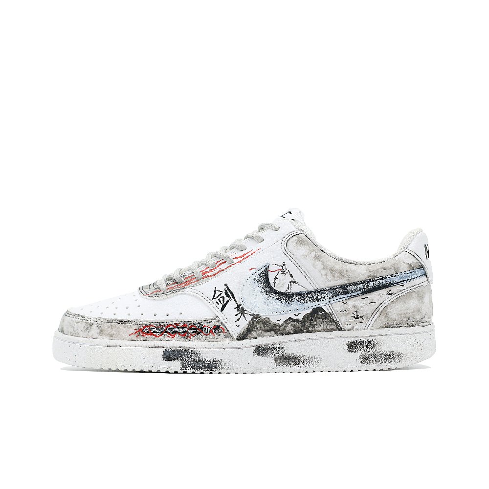 Nike Court Vision Landscape Scroll Anti-Slip Wear-Resistant Low-Top Skateboard Shoes Men's Black White