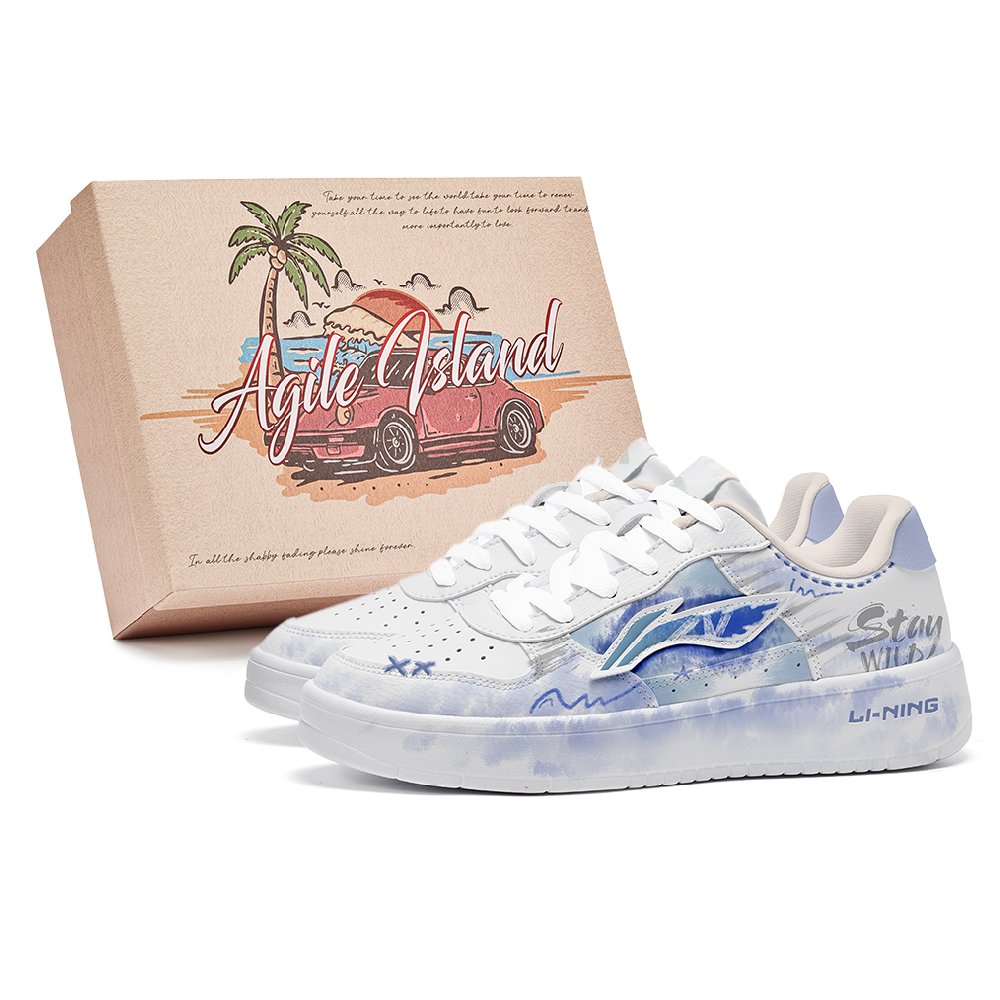 LiNing Pontoon Boats Cushioning Lightweight Low Top Skateboard Shoes Women's Blue White