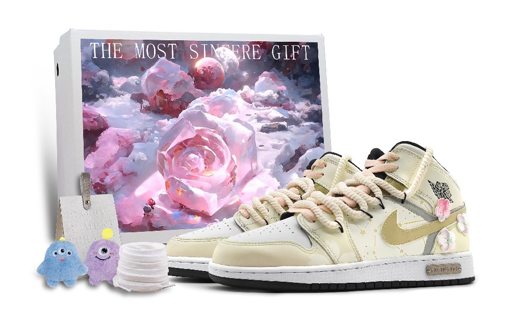 Jordan Air Jordan 1 Mid Top Vintage Basketball Shoes Women's Pink Yellow