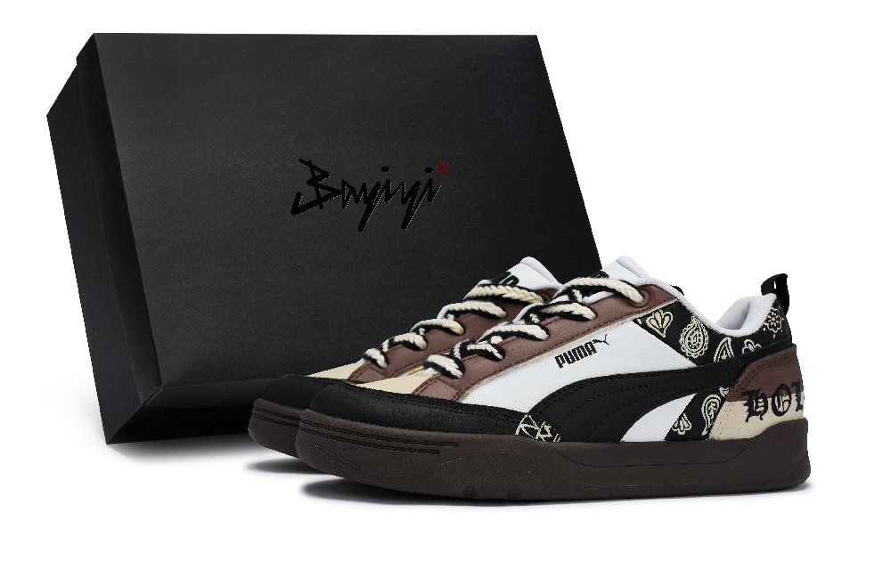 PUMA Park Lifestyle Wear-Resistant Quick-Drying Impact-Resistant Low-Top Skateboard Shoes Unisex Black White Brown
