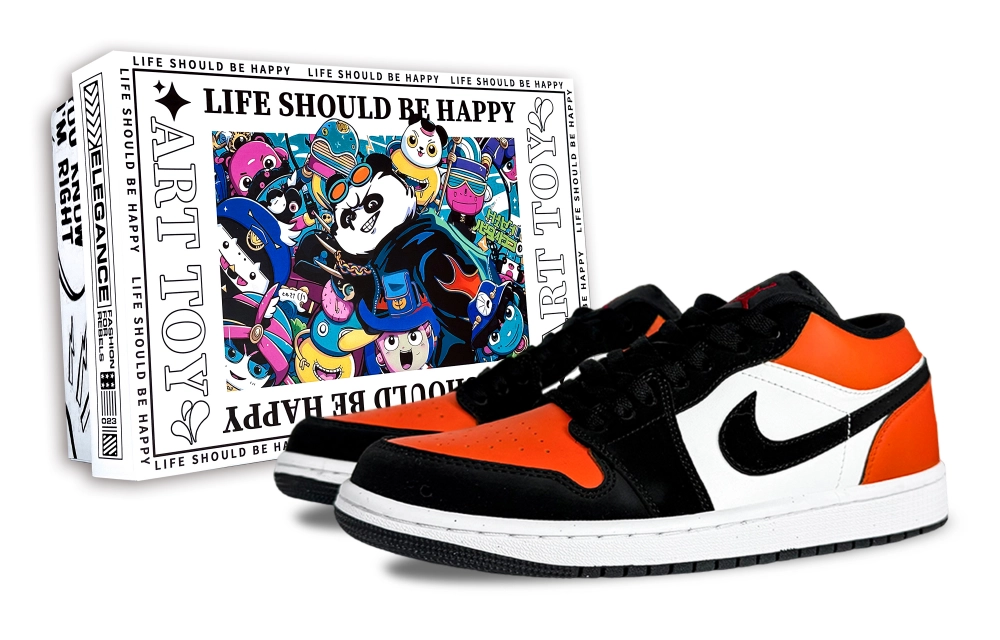 Jordan Air Jordan 1 Abrasion Resistant Low top Vintage Basketball Shoes Unisex Black Orange