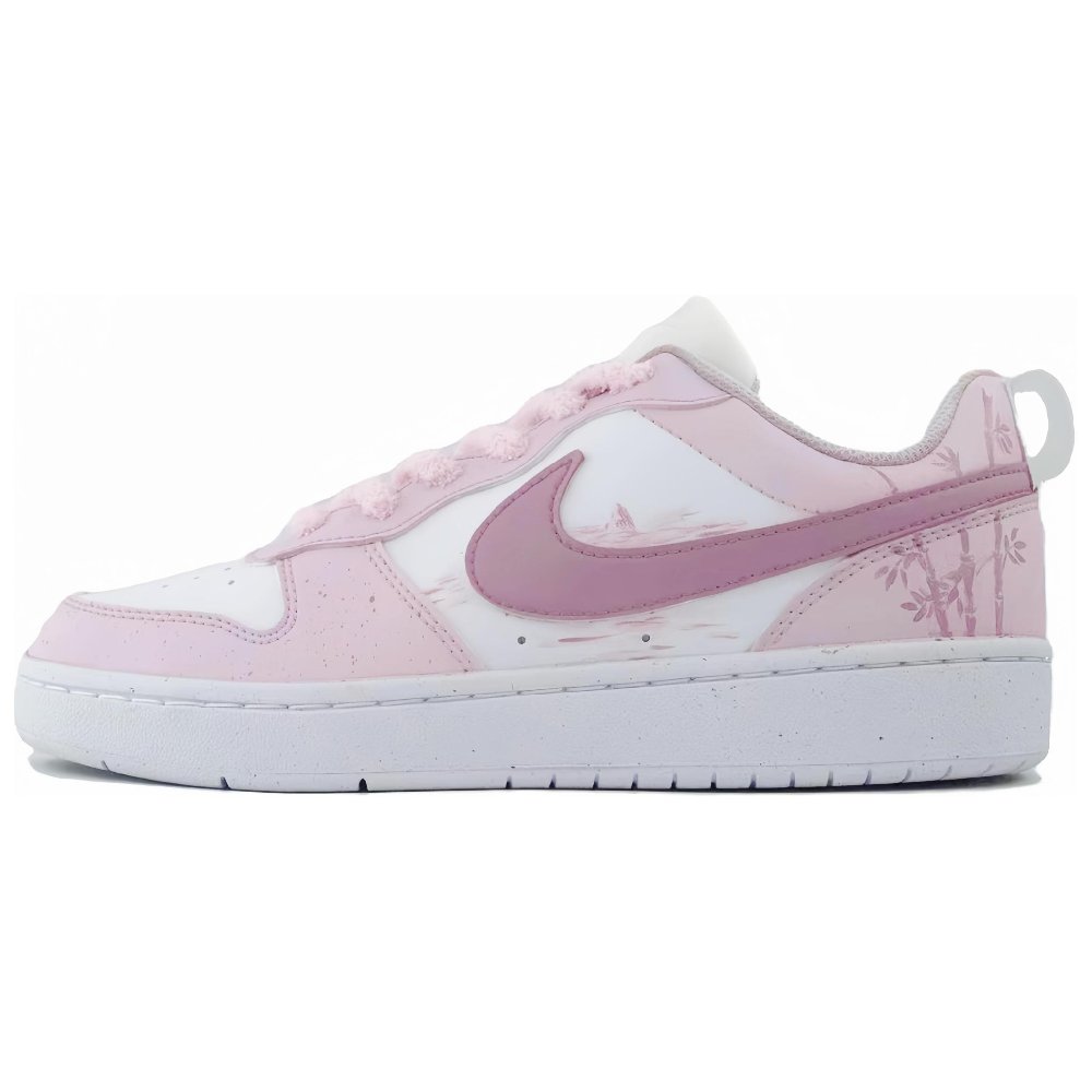 Nike Court Borough Smoke Pink Bamboo Forest Slip Resistant Cushioning Low Top Skateboard Shoes GS Pink White