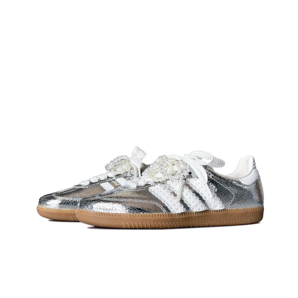 Adidas Originals SAMBA OG Silver Mist Anti Slip Wear Resistant Low Top Skateboard Shoes Women's Silver