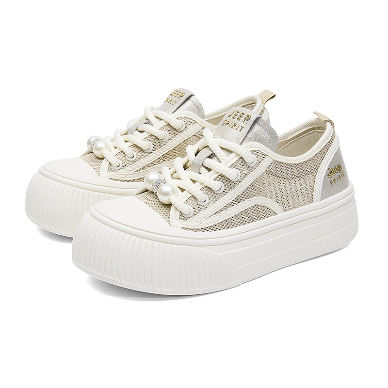 JEEP SPIRIT Slip Resistant, Abrasion Resistant, Breathable, Height Increasing Low Top Skateboard Shoes Women's Beige