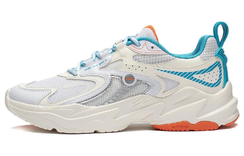 LiNing Meteor Slip-Resistant Cushioning Wear-Resistant Low-Top Running Shoes Ivory Sea Blue