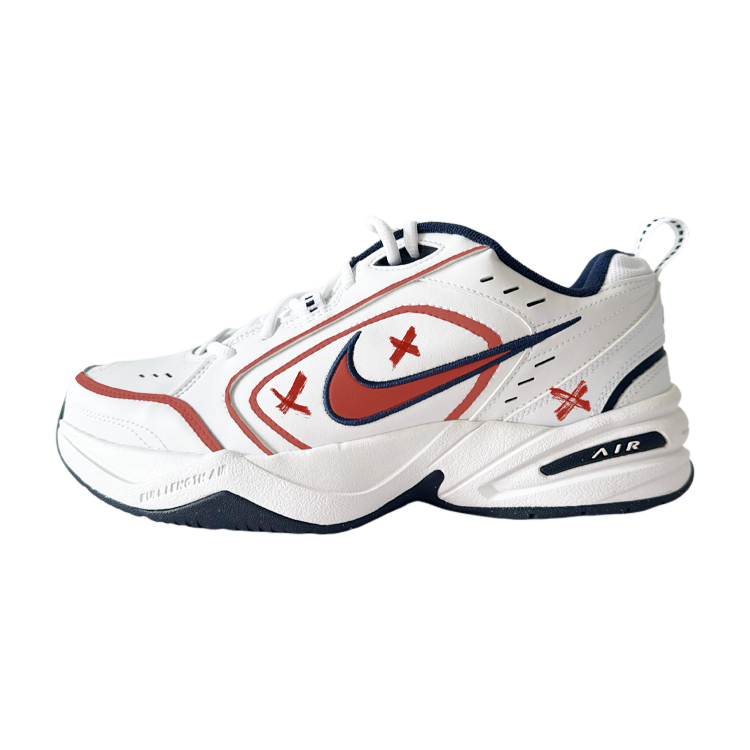 Nike Air Monarch 4 White Navy Red Brick Low top Chunky Sneakers Unisex Red White