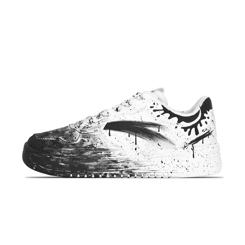 Anta Relaxed Slip Resistant Cushioning Abrasion Resistant Low Top Skateboard Shoes Unisex White Black