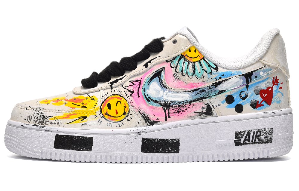 Nike Air Force 1 CUS ID CNY Heart Graffiti Low Top Skateboard Shoes Men's Ecru