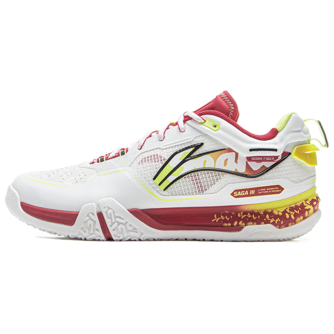 LiNing Saga 3pro Shock Absorbers Slip Resistant Abrasion Resistant Low top Badminton Shoes Unisex White Yellow
