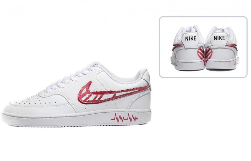 Nike Court Vision 1 Love Emoji Collection Anti-Slip Wear-Resistant Low-Top Skateboard Shoes Unisex White Red