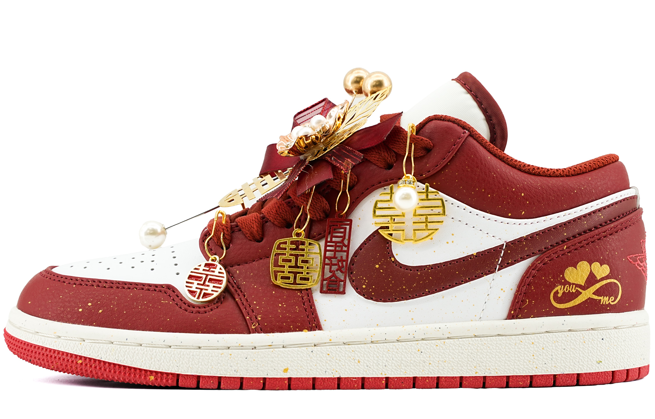 Jordan Air Jordan 1 Low Top Vintage Basketball Shoes Unisex Marriage Red