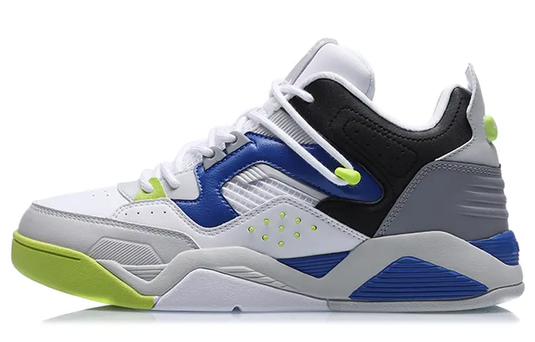 LiNing Cushioning Anti-Slip And Wear-Resistant Coverage Support Mid-Top Vintage Basketball Shoes White Black Gray