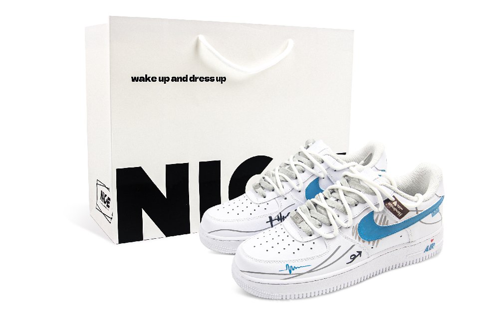 Nike Air Force 1 Abrasion Resistant Low Top Skateboard Shoes Unisex White Blue