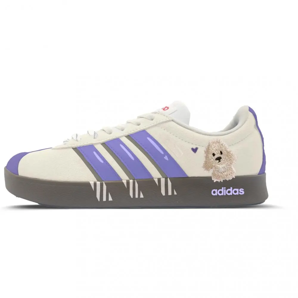Adidas VL Court Lifestyle Cute Puppy Fun Slip Resistant Low top Skateboard Shoes Unisex White Purple