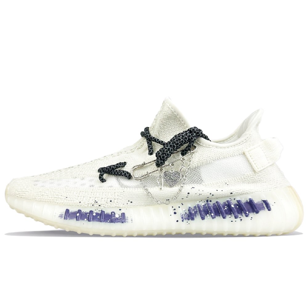 Adidas Originals Yeezy Boost 350 V2 Abrasion Resistant Low Top Casual Shoes Unisex White Purple