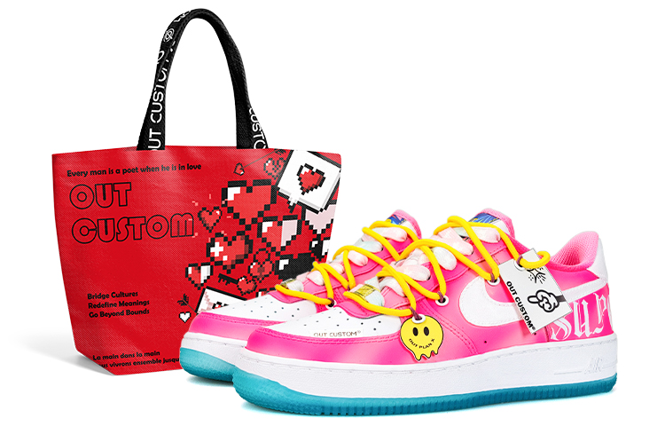 Nike Air Force 1 Skateboard Shoes Women's Low-Top Pink White/Blue Yellow