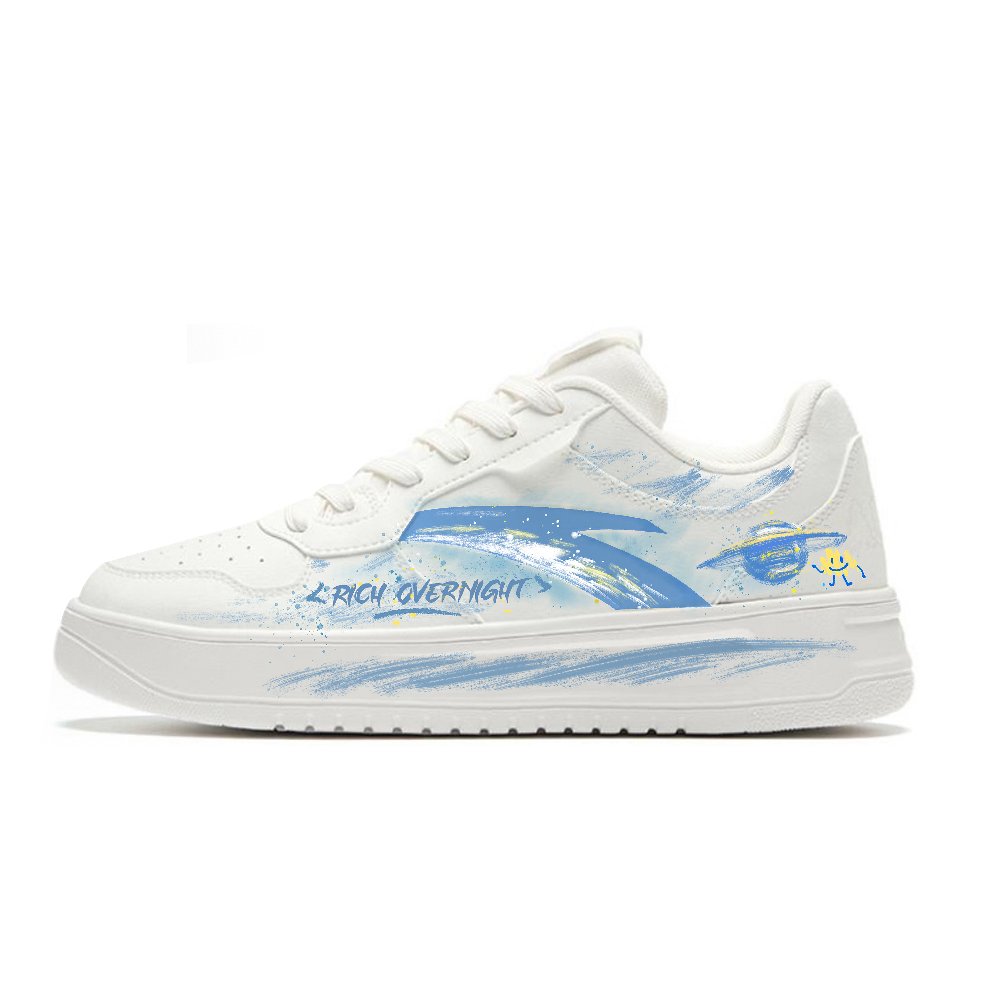Anta Relaxed Abrasion Resistant, Lightweight, And Breathable Low Top Skateboard Shoes Unisex White Blue