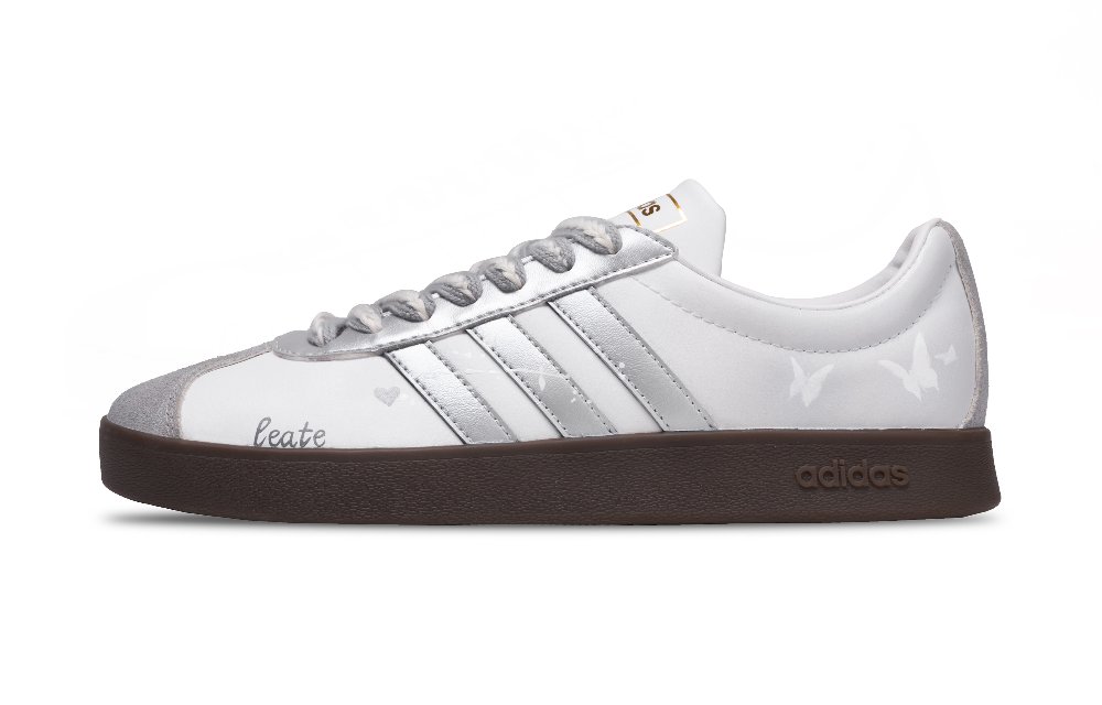 Adidas Neo VL Court 2.0 Silver Butterfly Abrasion Resistant Low Top Skateboard Shoes Unisex Silver White