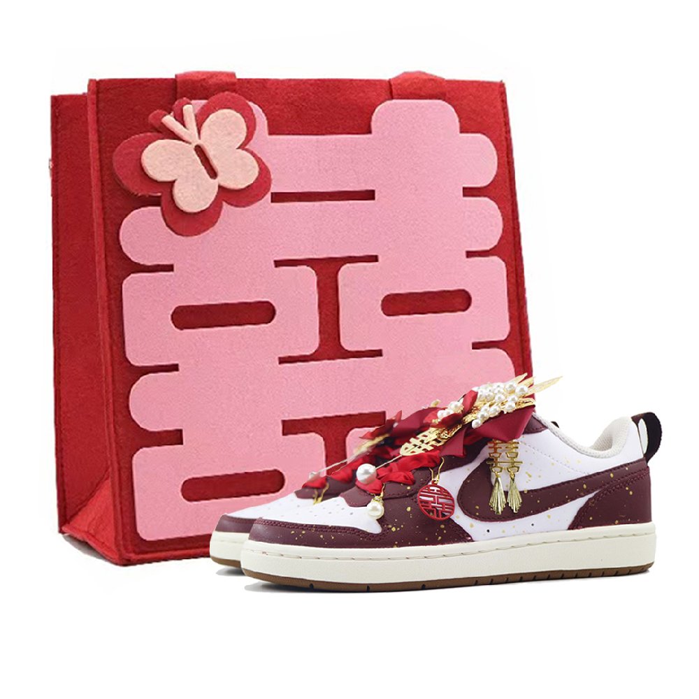 Nike Court Borough 2 Intertwined Branches Anti Slip Wear Resistant Low Top Skateboard Shoes Women's Burgundy