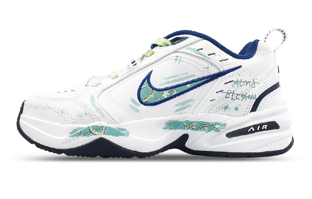Nike Air Monarch 4 Anti-Slip Wear-Resistant Low-Top Chunky Sneakers Unisex White Green