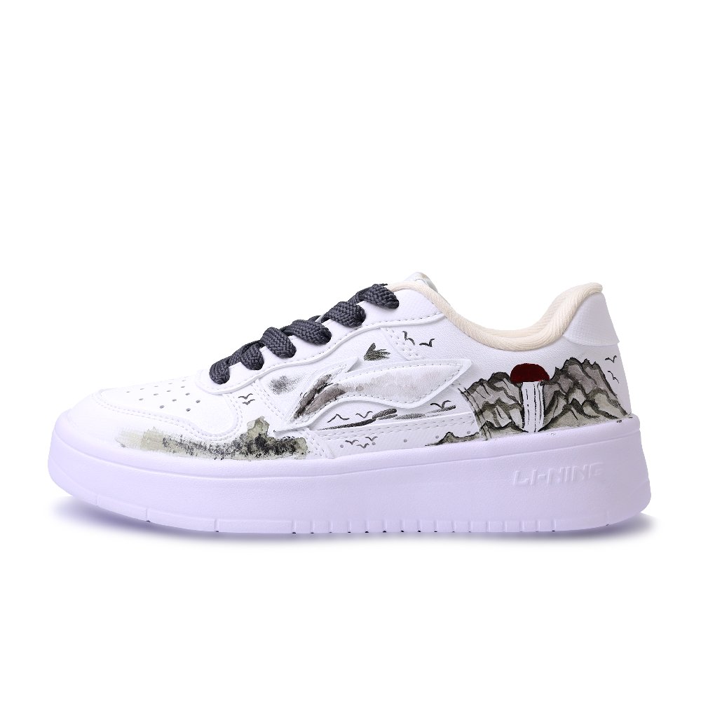 LiNing Pontoon Boats Abrasion Resistant Breathable Low Top Skateboard Shoes Unisex Gray White