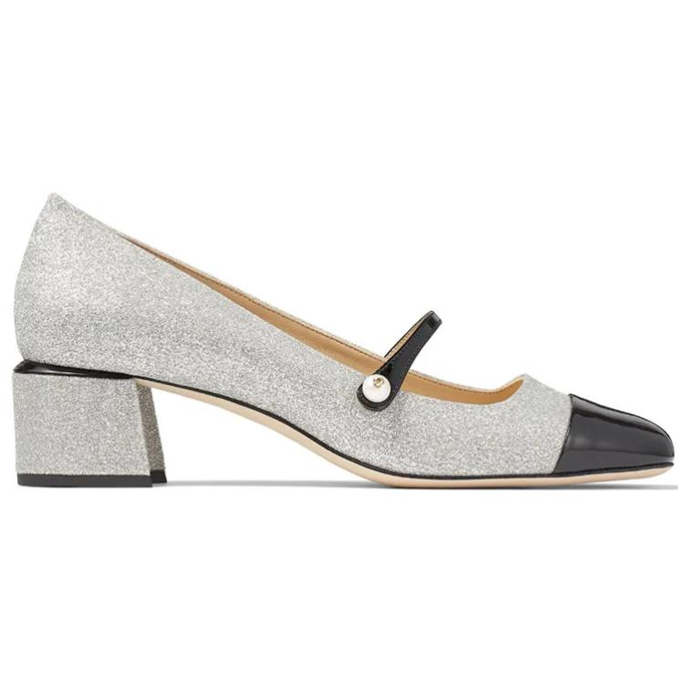 Jimmy Choo Elisa Block Heel High Heels 4.5cm Women's Silver Black