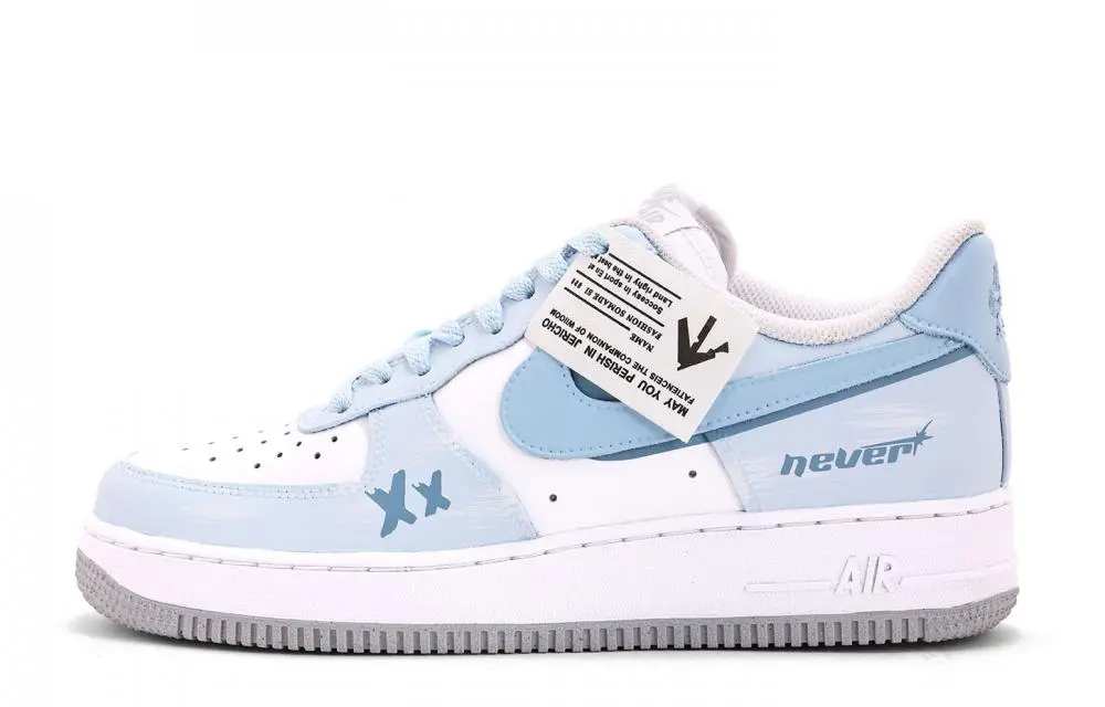 Nike Air Force 1 Coverage Abrasion Resistant Low top Skateboard Shoes Unisex Blue White